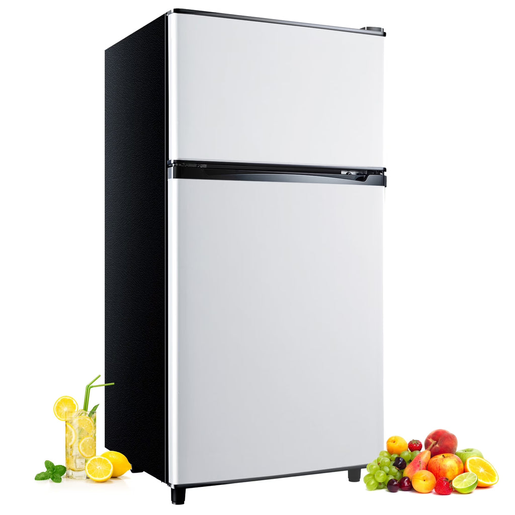 CALLIEVER Compact Mini Fridge with Freezer, 3.5 Cu.Ft 2-Door Refrigerator �C Ideal for Dorm, Office, Bedroom �C 7 Temp Settings, Adjustable Shelves,Silver