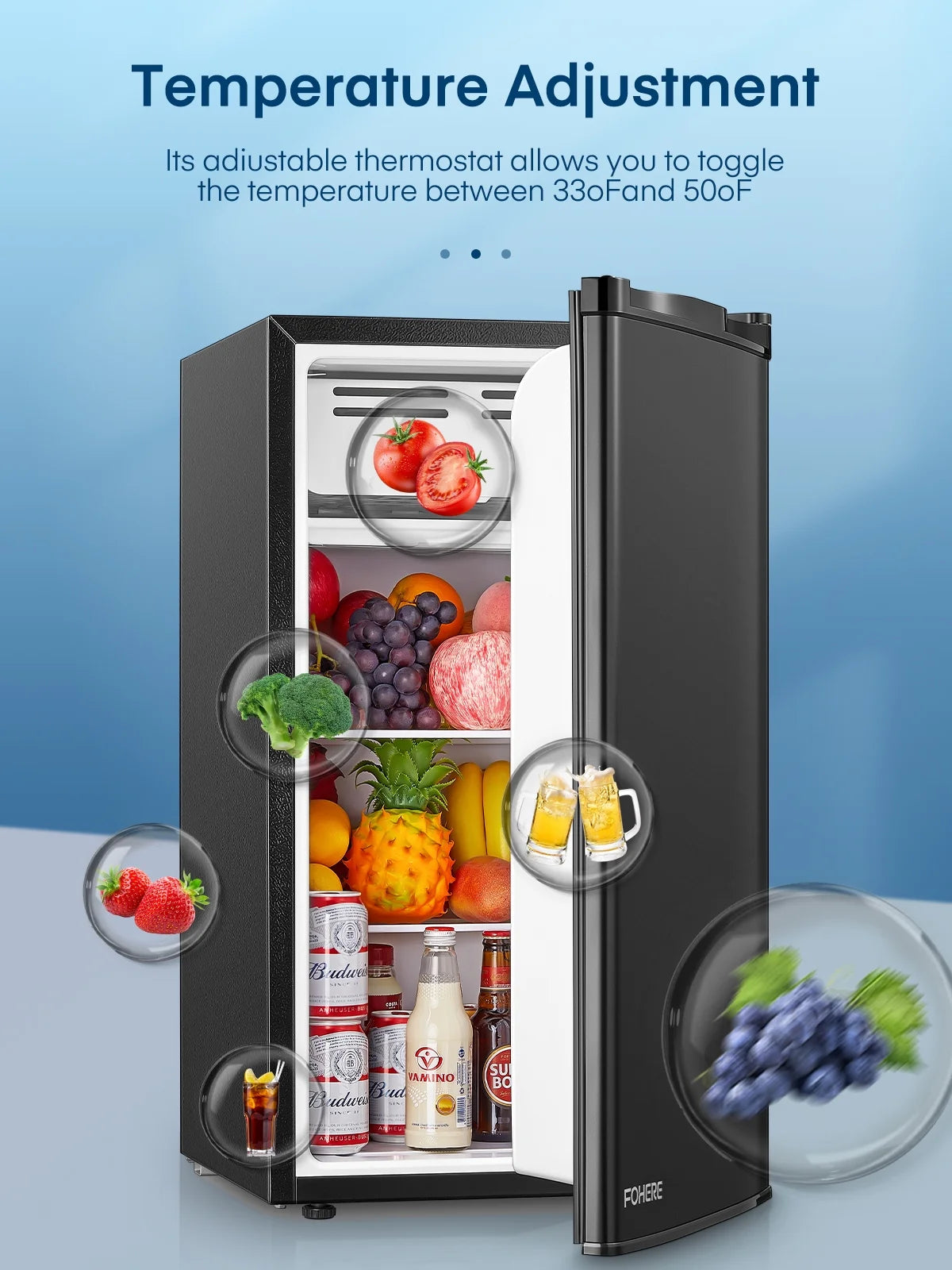 3.2 Cu. ft Refrigerator for Home, Fridge with Freezer for Bedroom, 31"D x 18"W x 19"H, Black