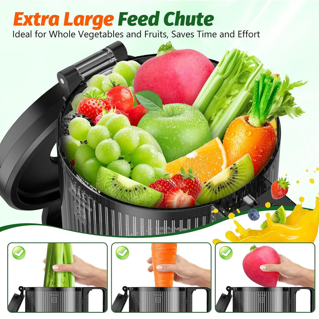 YPONE Cold Press Juicer, Masticating Juicer with 5.4" Wide Feed Chute, 350w Slow Juicer Machines Fit Whole Vegetables and Fruits,Juice Extractor Machine with High Juice Yield, Easy to Clean(Black)