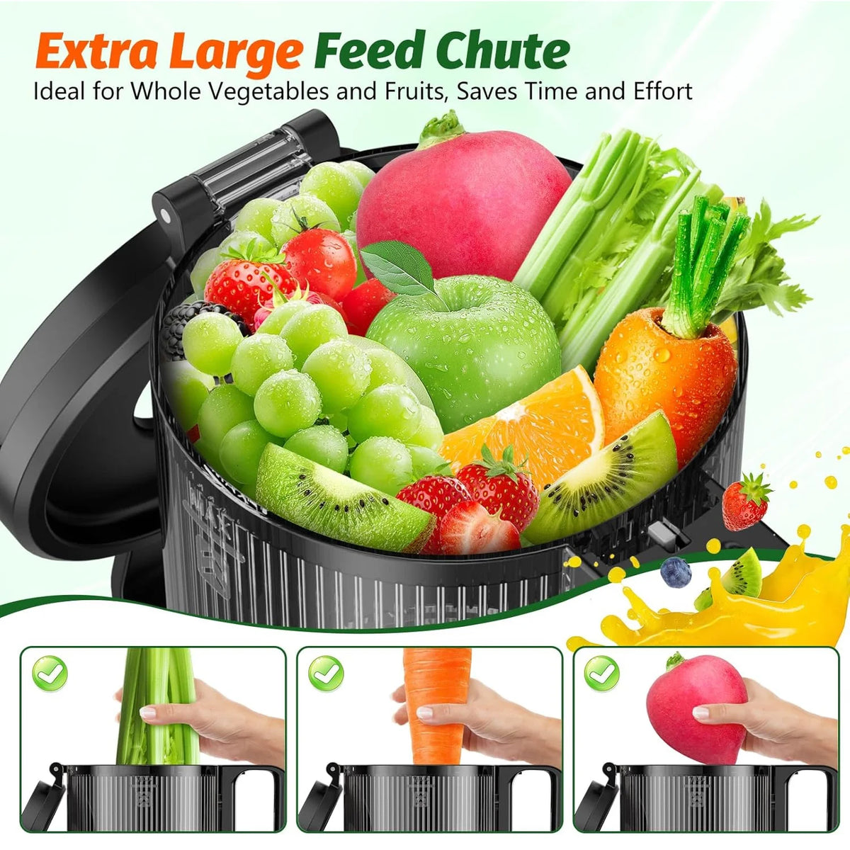 YPONE Cold Press Juicer, Masticating Juicer with 5.4" Wide Feed Chute, 350w Slow Juicer Machines Fit Whole Vegetables and Fruits,Juice Extractor Machine with High Juice Yield, Easy to Clean(Black)