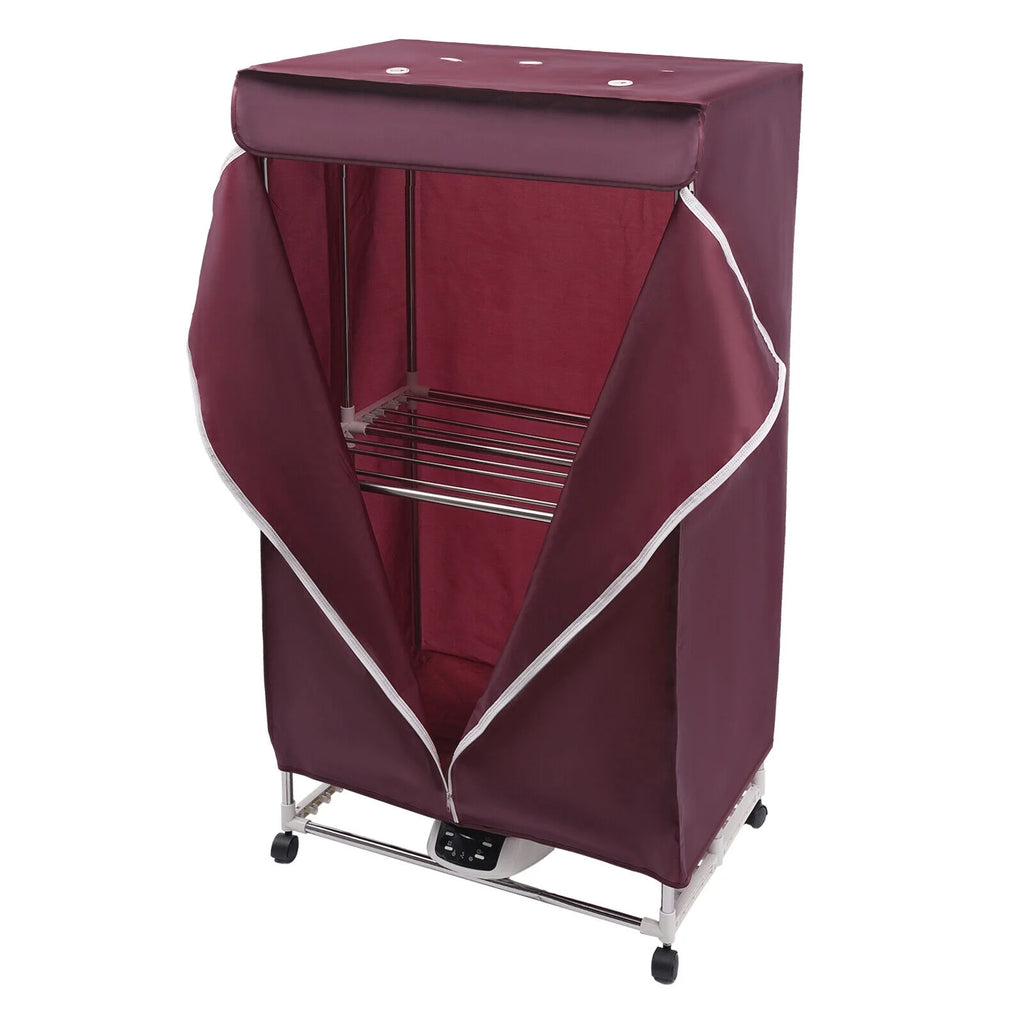 110V Wine Red Clothes Dryer Portable Travel Mini Dryer Machine 1200-1500W Electric Dryer For Homes, Apartments