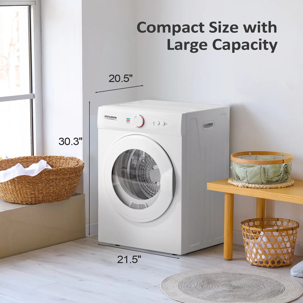 VINGLI 1.8 Cu.Ft Portable Clothes Dryer, Front Load Dryer Machine, Compact Laundry Dryer with Stainless Steel Tub for Apartment, Home, Dorm