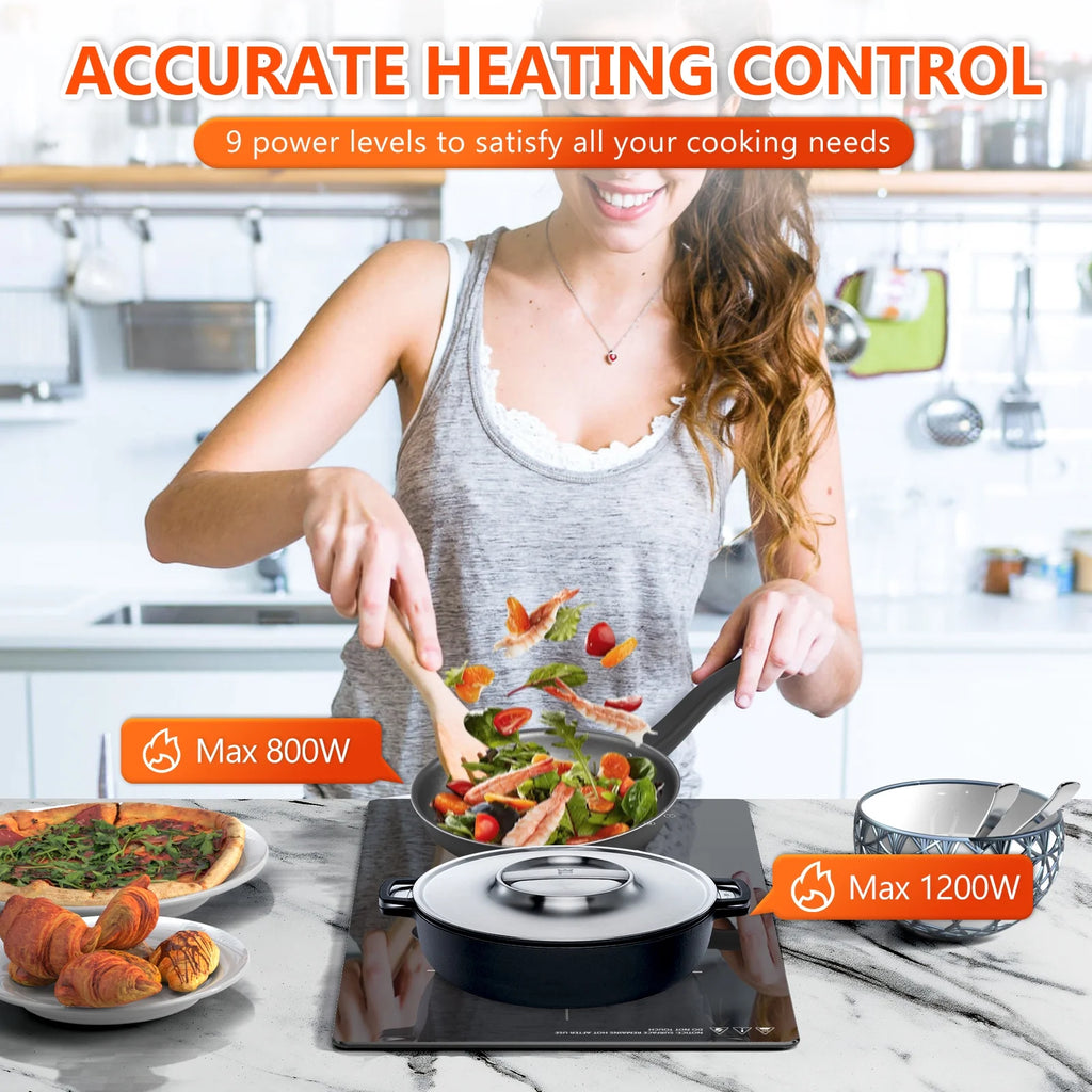 GRACEALL 12 inch Electric Stove 2 Burners Hot Plates for Cooking, Countertop Hotplate Double Elements Cooktop, 120V Ceramic Hotplate Plug in Infrared Cooker, Countertop and Built-in Compatible