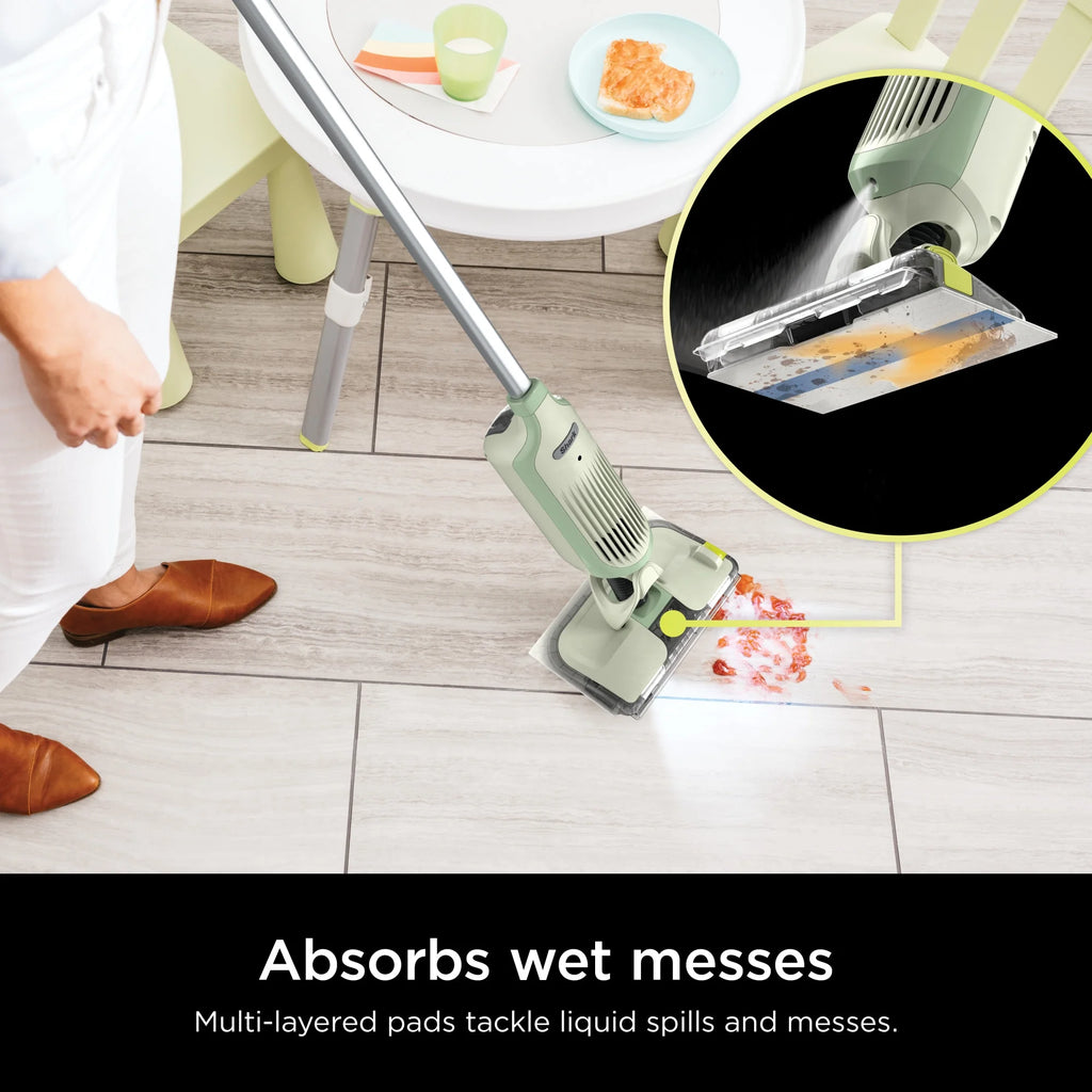Shark VACMOP Cordless Hard Floor Cleaner, Vacuum and Spray Mop, Powerful Suction, Lightweight, LED Headlights, Includes 4 Disposable Pads, 12oz Multi-surface Cleaning Solution, Lime Green, VM252GN