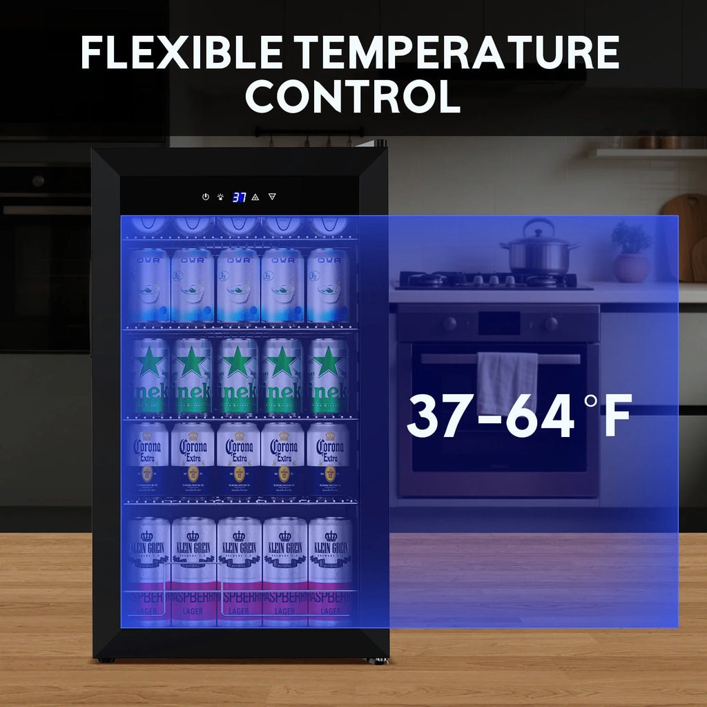 Nipus 17.52 inch Beverage Refrigerator Cooler,120 Cans Capacity with Glass Door for Soda Wine Beer, with Adjustable Removable Shelves, Black