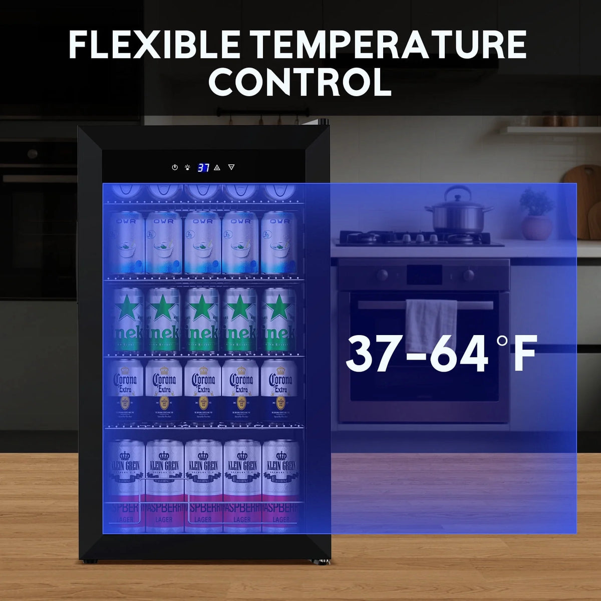 Nipus 17.52 inch Beverage Refrigerator Cooler,120 Cans Capacity with Glass Door for Soda Wine Beer, with Adjustable Removable Shelves, Black