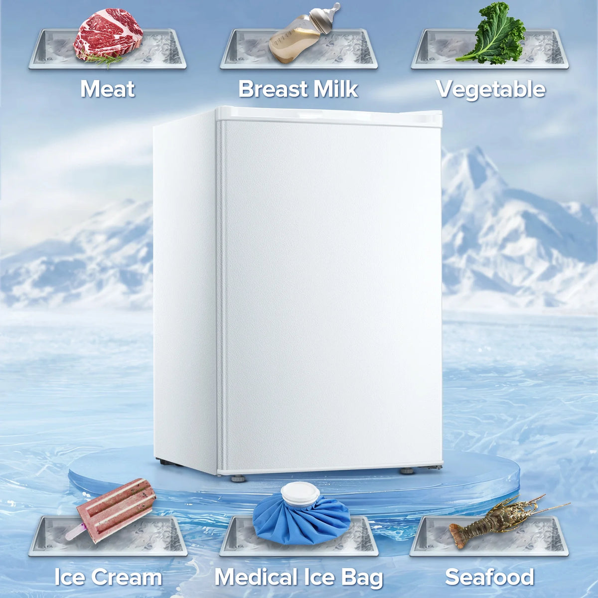 Auseo 3 Cu.ft Single Door Freezer, Compact Mini Freezer with Reversible Door for Kitchen, Apartment, Basement, Dorm, Black