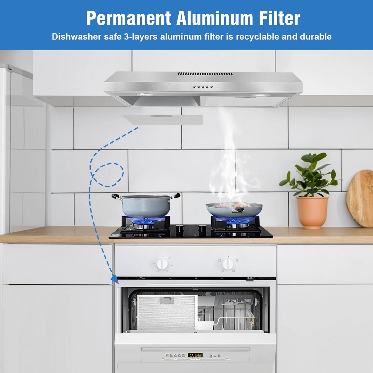 GRACEALL 30 Inch Range Hood Under Cabinet Oven Vent Hood, Ducted/ Ductless Convertible Kitchen Extractor, Stainless Steel Stove Exhaust Fan, Charcoal Filter and Exhaust Pipe Included