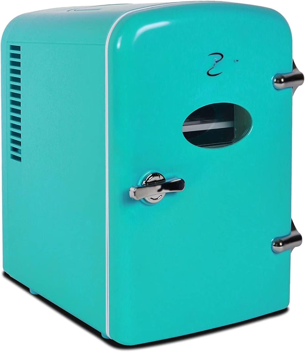 Mini Fridge - Refrigerator for Bedroom Office, Portable Table Top Beverage Cooler, 12V 110V Refrigerador For Drinks, Soda, Wine, Use In Car, Dorm, Outdoor, Patio, 6 Can