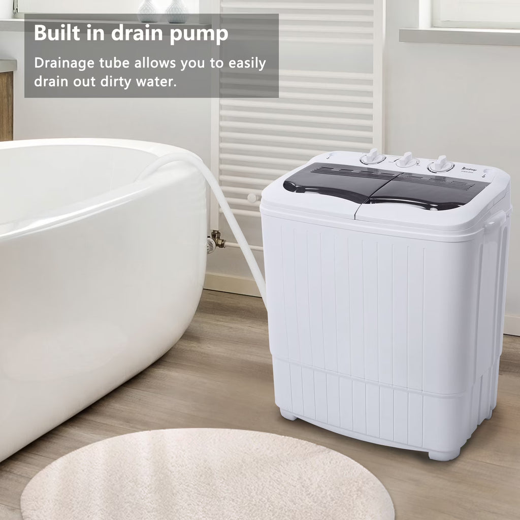 Compact Twin Tub with Built-in Drain Pump XPB35-188S 14.3(7.7 6.6)lbs Semi-automatic Gray Cover Washing Machine