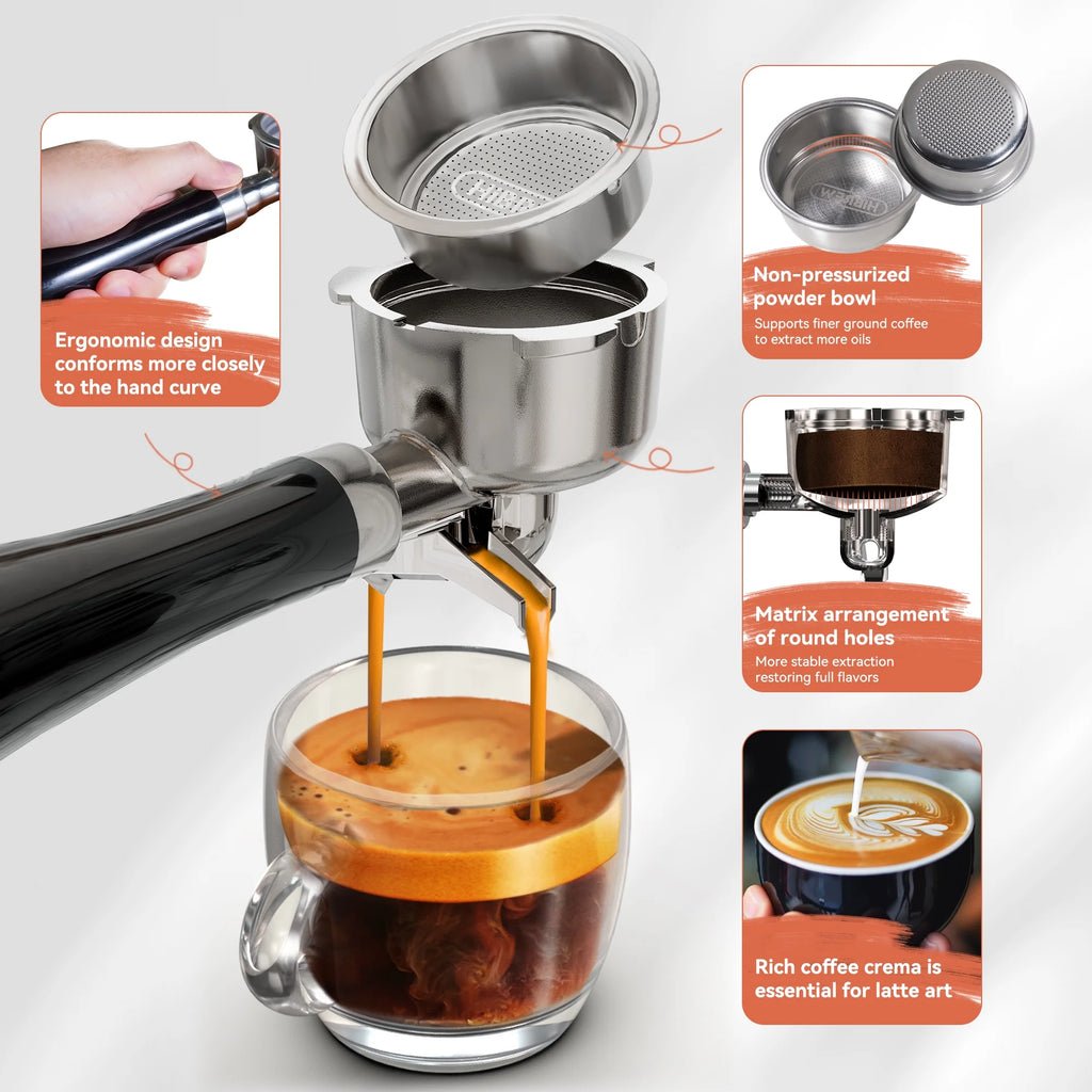 HiBREW 20 Bar Semi Automatic Espresso Machine for Home, Stainless Steel Coffee Maker with Steam Wand H10B