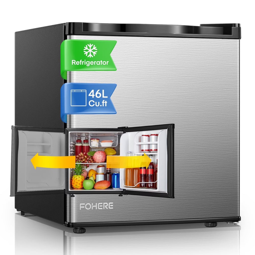 FOHERE 1.6 Cu. Ft Refrigerator with Top Freezer, Single Door, 46L Capacity, Black