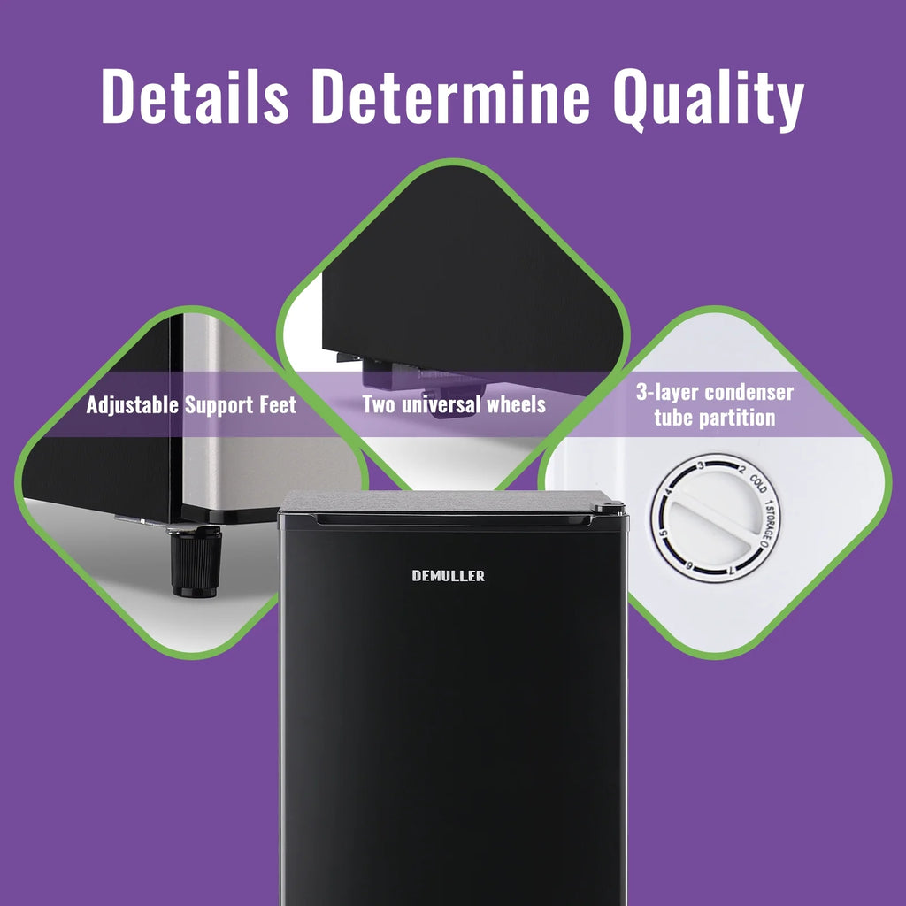 DEMULLER Upright Freezer 3.2 Cu. ft Front Door Freezer Compact Adjustable Thermostat Silver