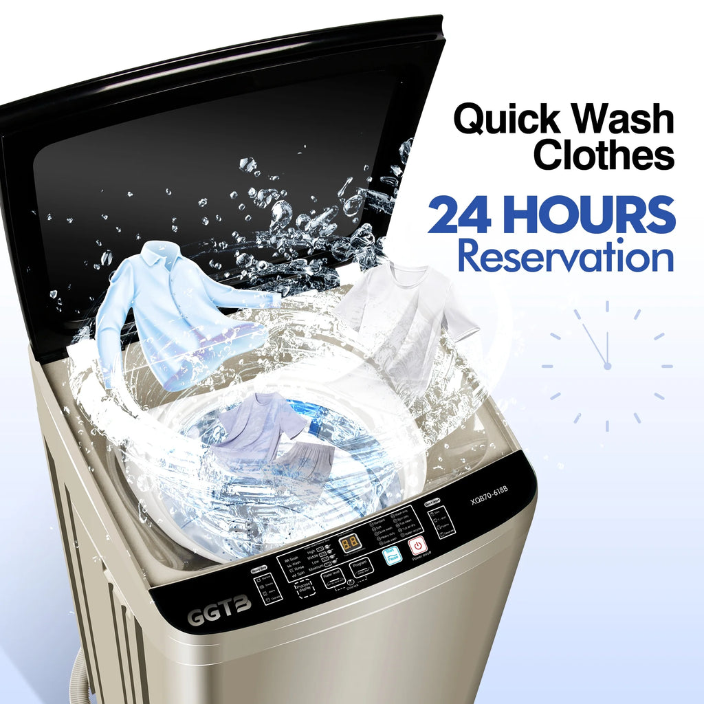 GGTB Portable Washing Machine for Apartments, 17.7 lbs Full Automatic Clothes Washer Machine,1.9 Cu.ft Top Load Washer with 10 Wash Programs/8 Water Levels, Coffee Gold