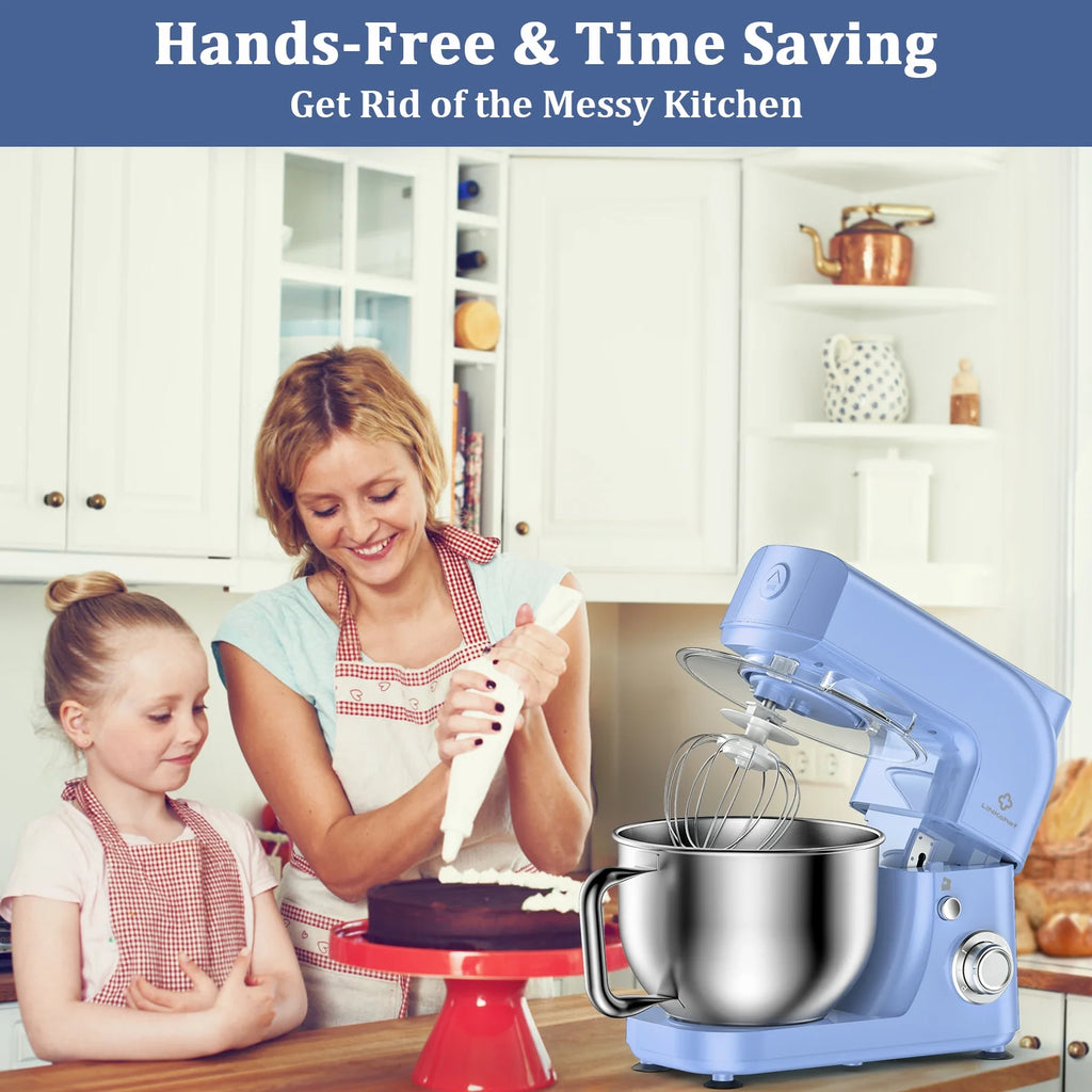 LINKChef Stand Mixer, 5.3QT 800W 6+P Speeds with Whisk, Dough Hook and Beater (White)