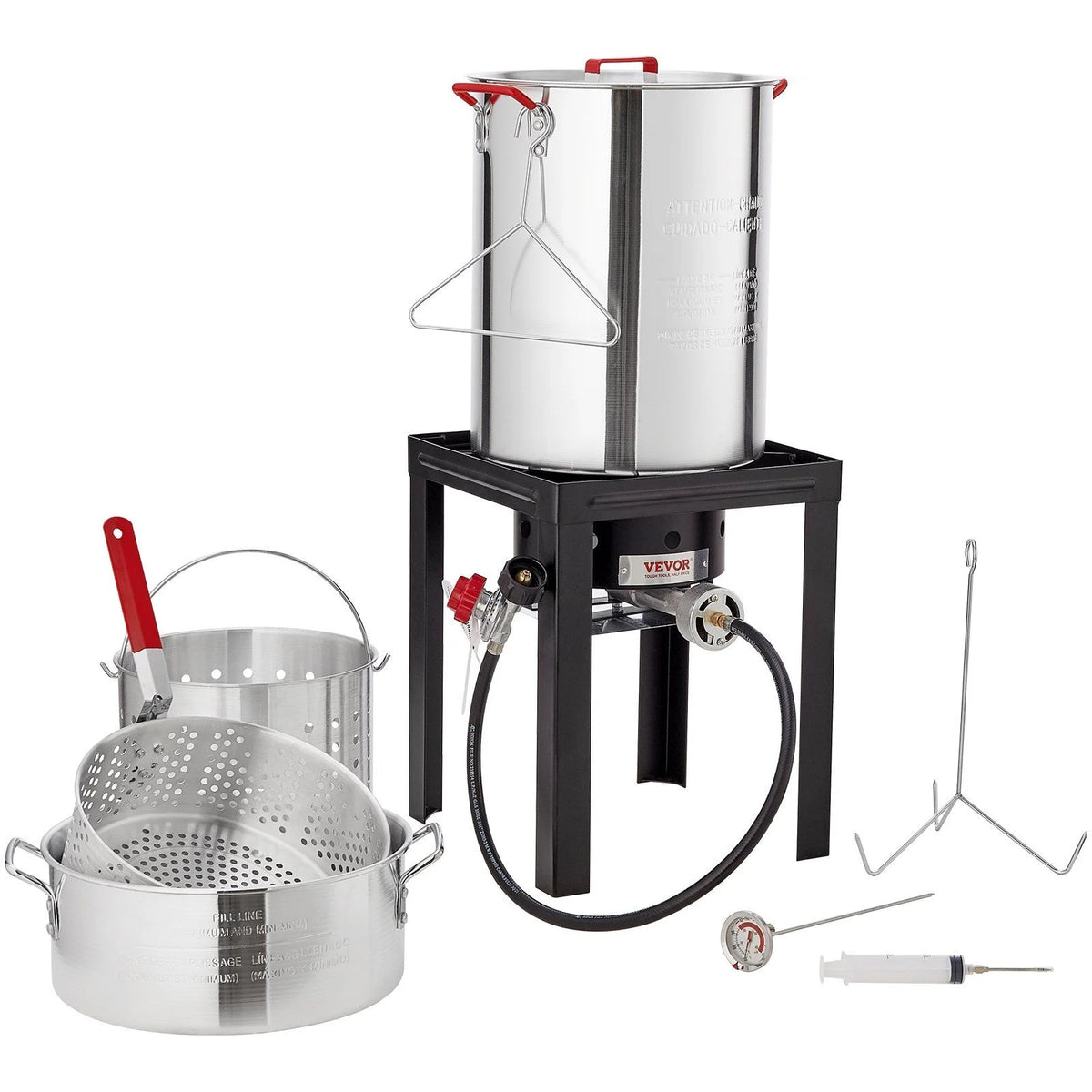 5-Piece Outdoor Turkey and Seafood Cooking Set: High-Power Fryer/Steamer with 54K BTU Burner, Baskets, Rack, and Thermometer