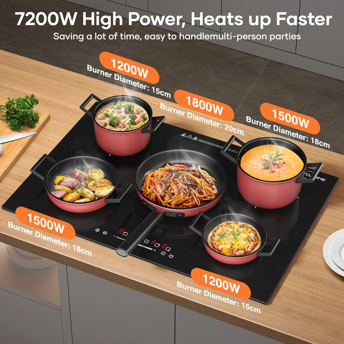VoltCuisine Double/Dual Induction Cooktop 2 Burner, Shatter-proof Flat Glass Top, 9 Heat Settings, LED Touch Display with Child Safety Lock & Overheat Protection