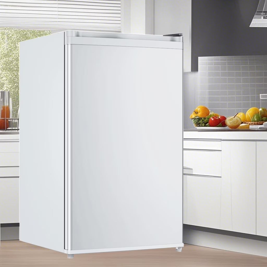 Soonbuy Compact Mini Fridge with Freezer, 4.3 Cu.Ft Single Door Refrigerator with Adjustable Temperature, Removable Shelves & Crisper Drawer, Energy Efficient Small Fridge for Bedroom, Office, Dorm, R