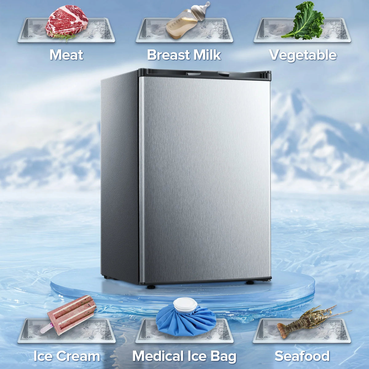 Auseo 3 Cu.ft Single Door Freezer, Compact Mini Freezer with Reversible Door for Kitchen, Apartment, Basement, Dorm, Black