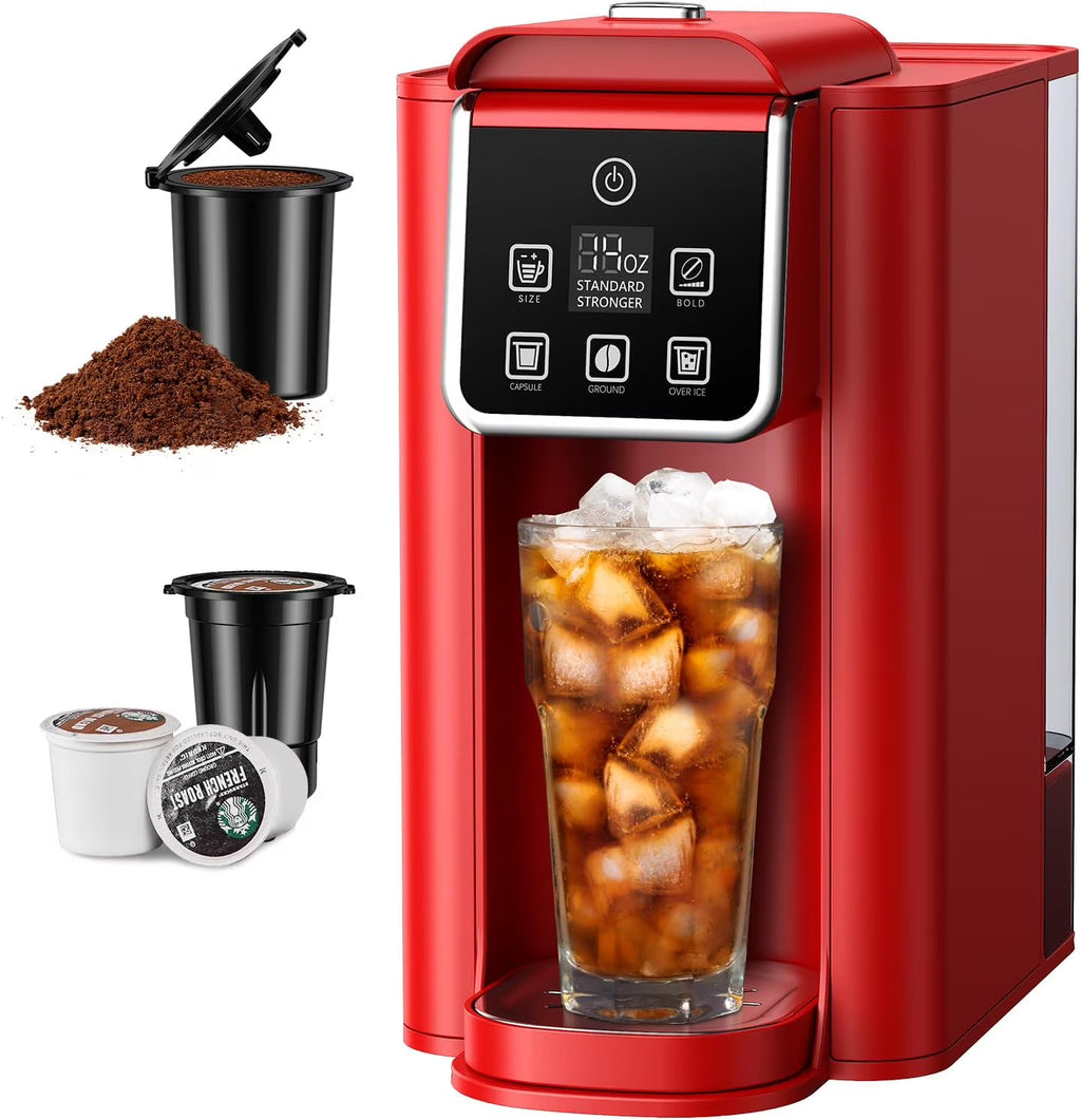 Single Serve Coffee Maker, Hot and Iced Coffee Machine for K-Cup Pods & Ground Coffee, 6 to 14 oz Brew Sizes, 50 oz Removable Water Tank, Bold Brew Setting, Stainless Steel, Black