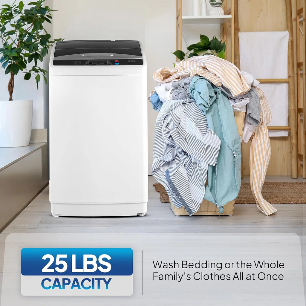VINGLI 25LBS Full-Automatic Electric Laundry Machine�� Portable Washing Machine with Stainless Steel Drum, 110V Compact Washer, Washer and Dryer Combo for Apartment, Dorms, RV, Grey