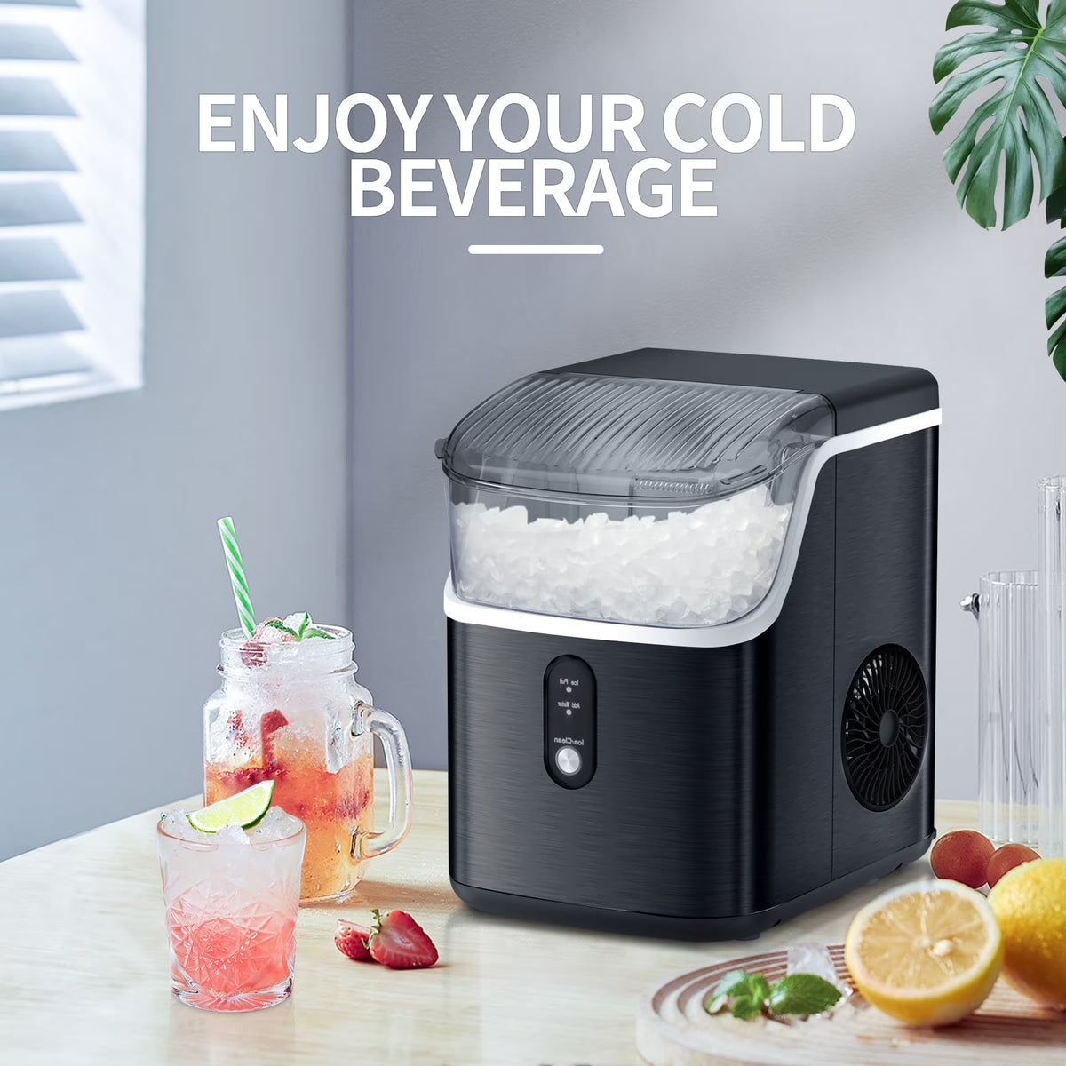 Moifoi Nugget Ice Maker Countertop, Portable Ice Machine with Self-Cleaning Function, 35lbs/24H, Easy Operation, Silver