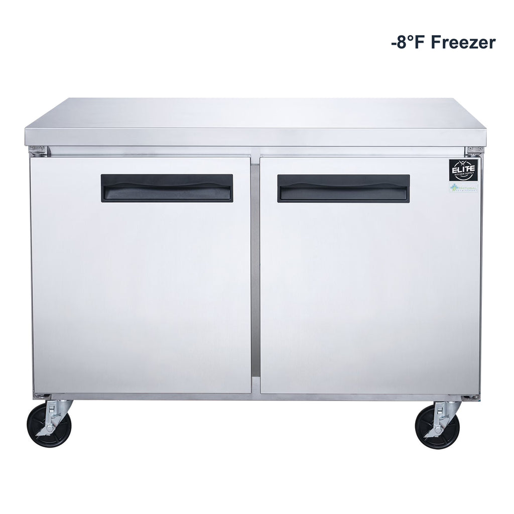 NSF 48 in. 2-Door Undercounter Freezer 13 Cu. Ft. Worktop Commercial Freezer in Stainless Steel ETL