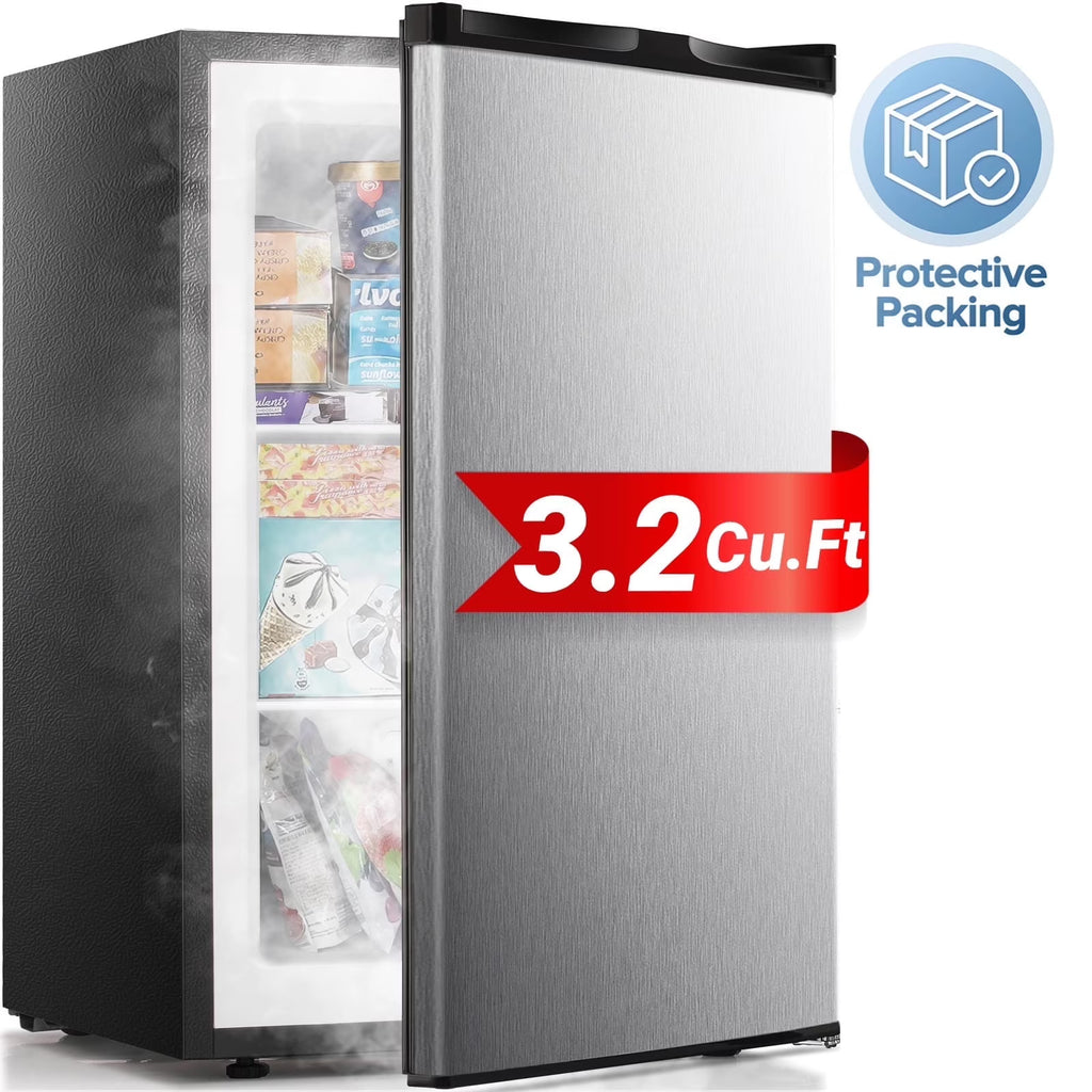 Auseo 3 Cu.ft Single Door Freezer, Compact Mini Freezer with Reversible Door for Kitchen, Apartment, Basement, Dorm, Black
