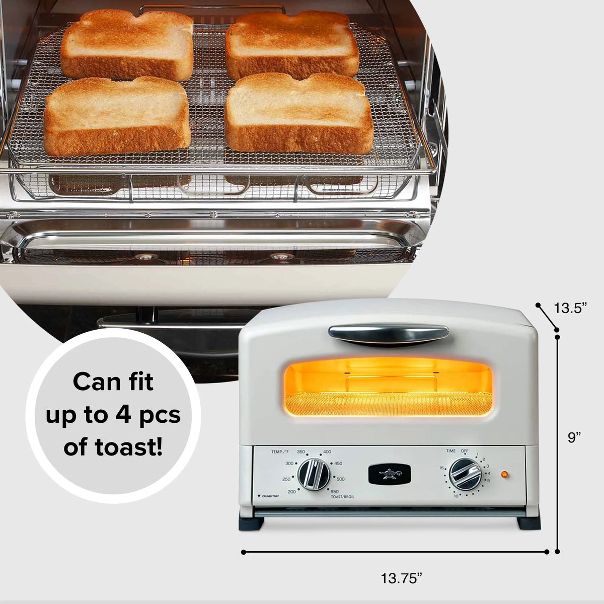 Sengoku SET-G16A(W) HeatMate Graphite Compact Countertop Toaster Oven with 4 Non-Stick Pans for Toasting and Baking, 120 Volt, Eggshell White