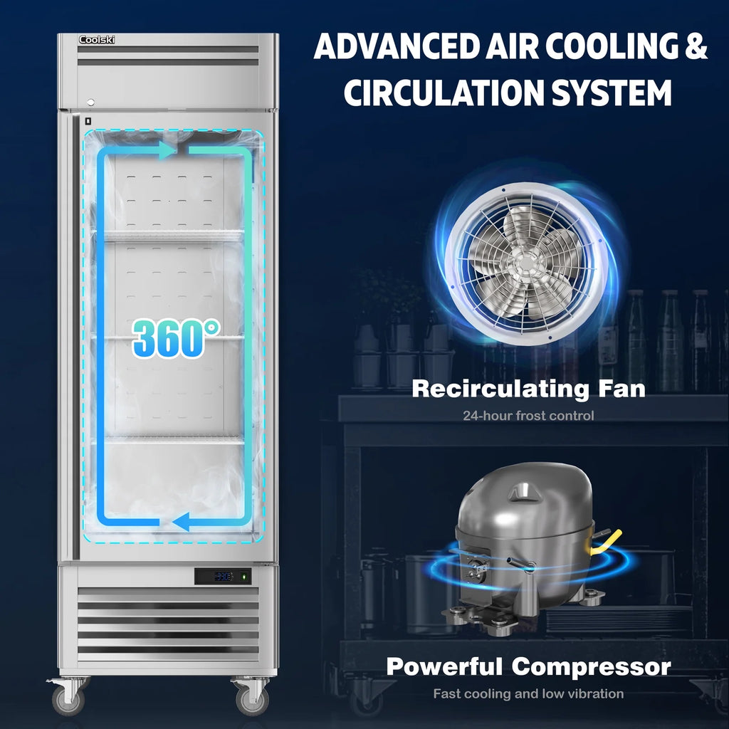 "COOLSKI 27"" W Commercial Freezer, 19.32 Cu.ft Single Solid Door Stainless Steel Storage Freezer"
