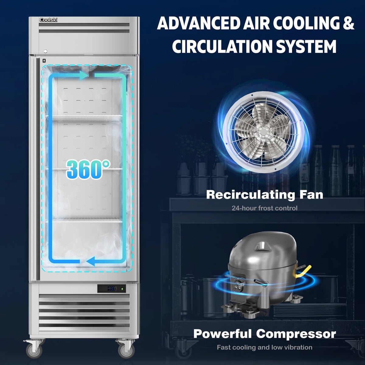 "COOLSKI 27"" W Commercial Freezer, 19.32 Cu.ft Single Solid Door Stainless Steel Storage Freezer"