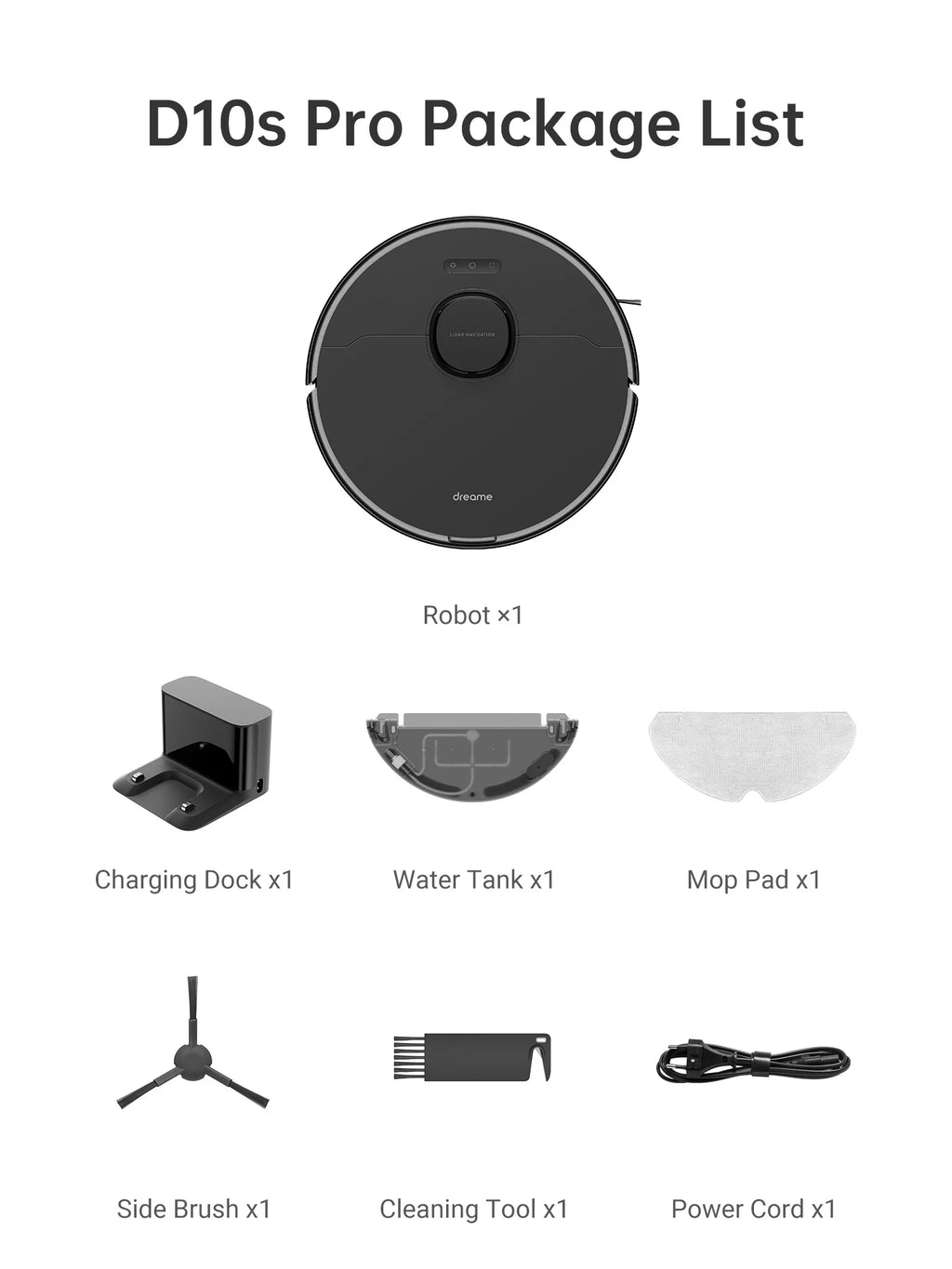 Dreame D10s Pro Robot Vacuum and Mop, Wi-Fi Compatible, Powerful Suction