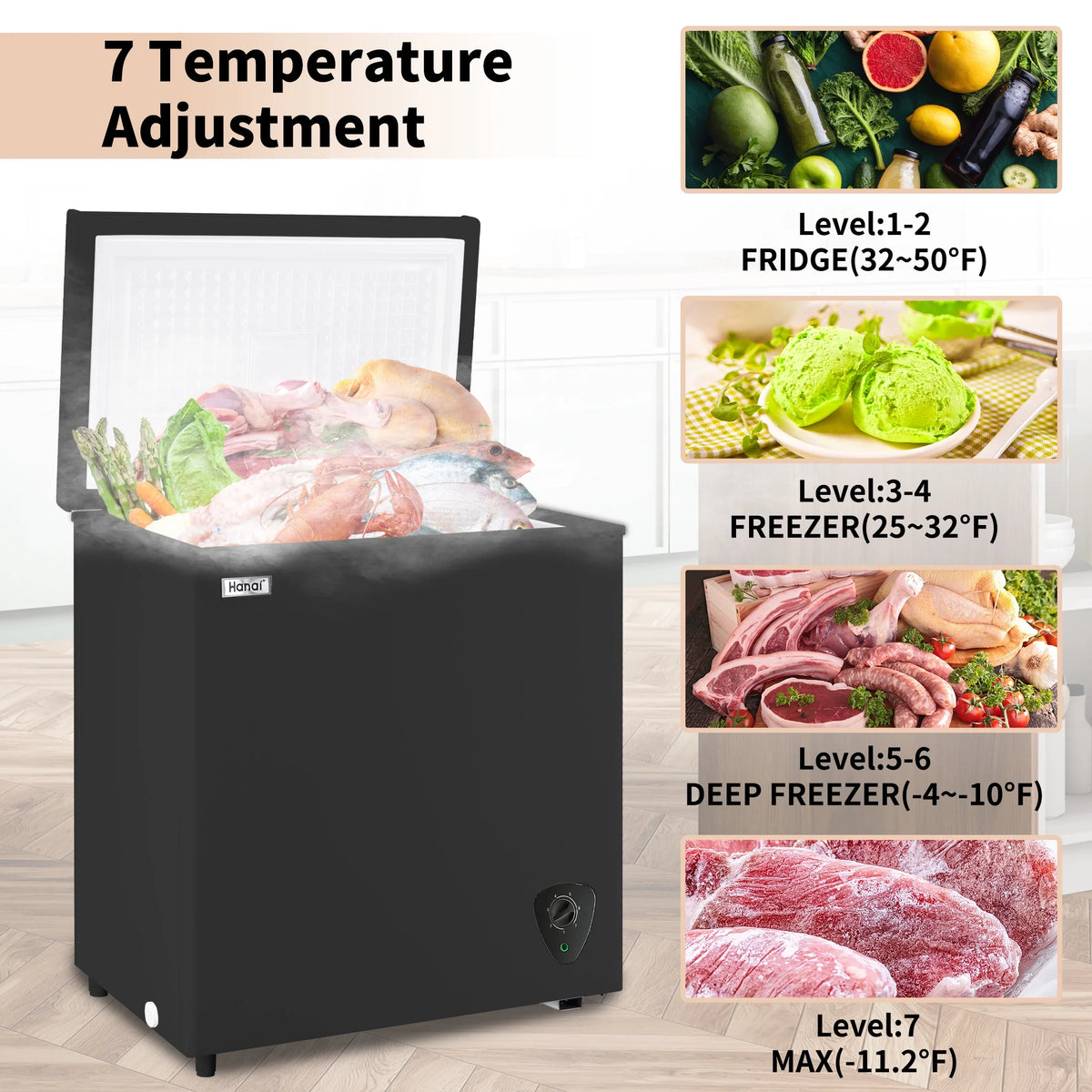 5 Cu ft Freezer, Chest Freezer,Black