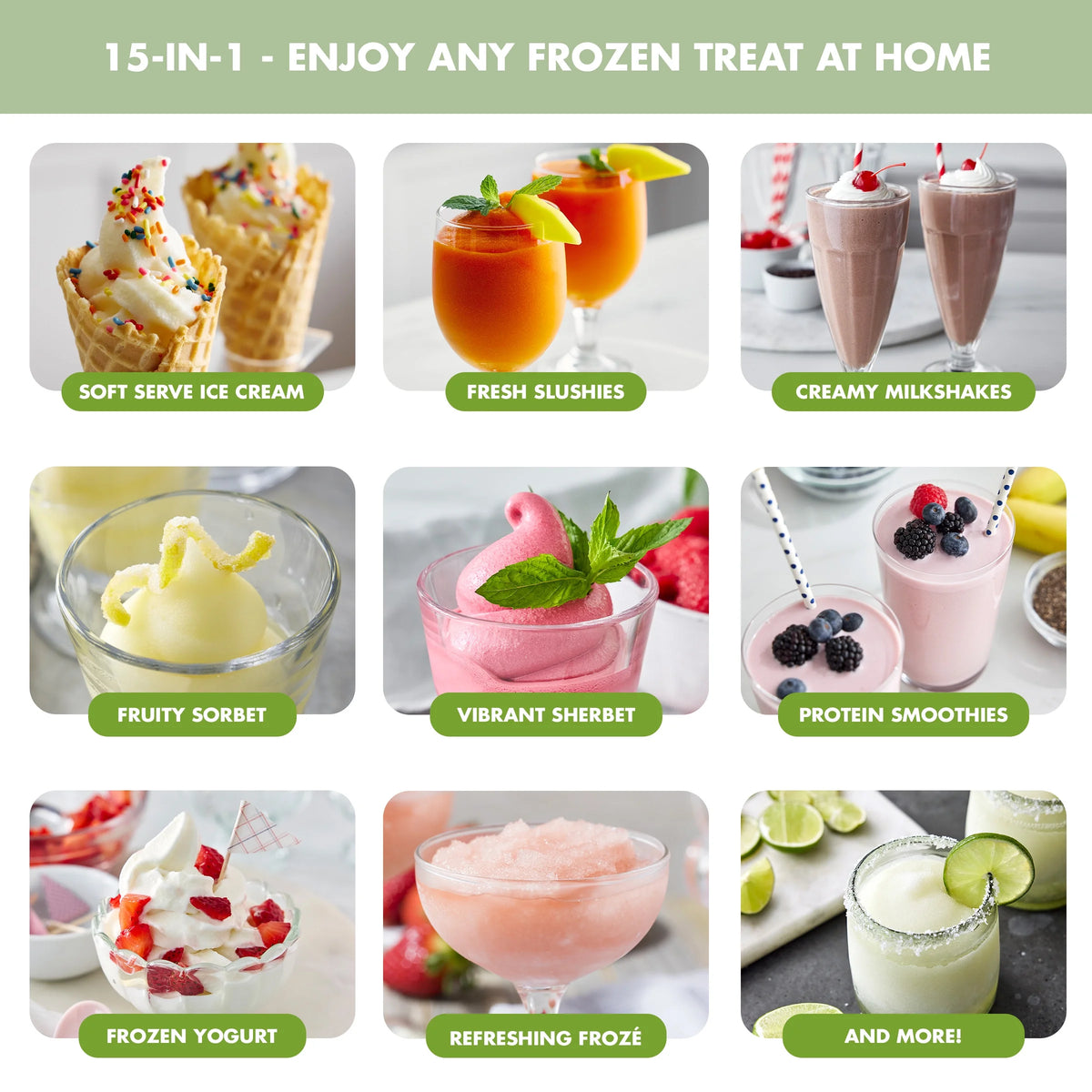 GreenPan Frost 6 Mode, Ice Cream, Frozen Drink, Slushie & Milk Shake Maker, No Freezer Needed, Easy Clean Parts, Gray