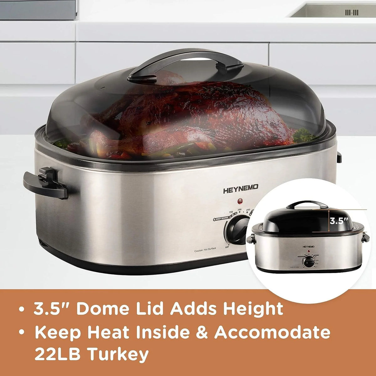 Superjoe 22 Quart Roaster Oven with Self-Basting Lid Turkey Roaster Electric Food Warmer, Stainless Steel