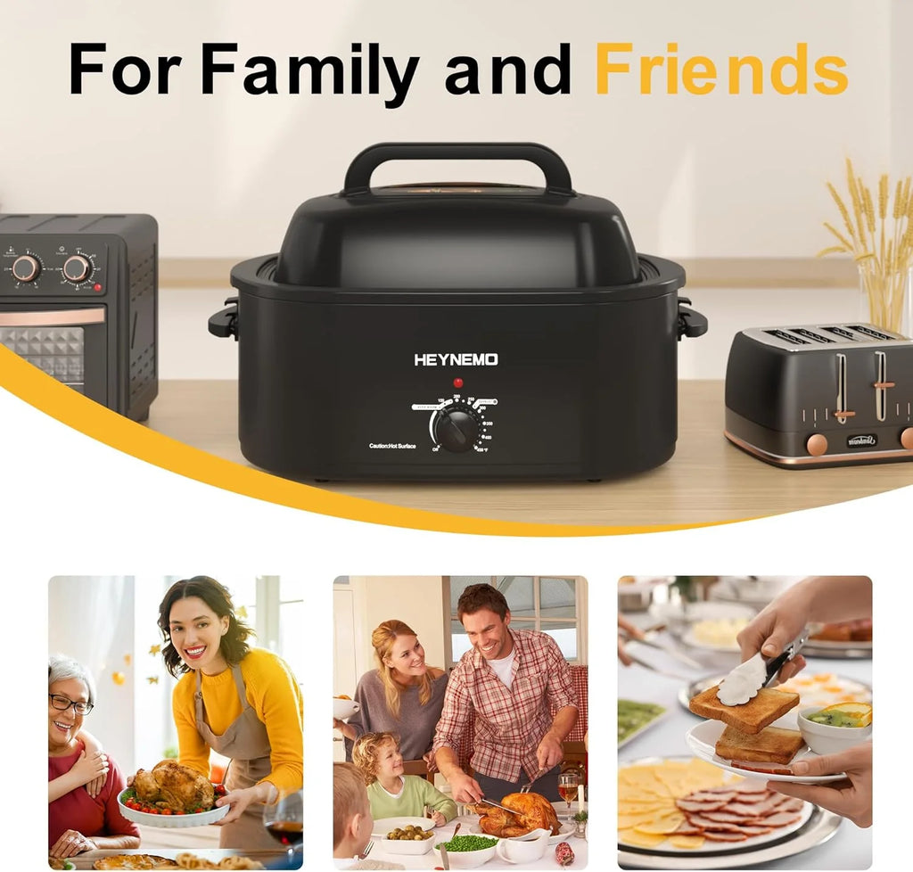 20 Quart Electric Roaster Oven, Turkey Roaster Electric, Roaster Oven Buffet, Selfbasting Lid, Removable Pan, Full-Range Temperature Control Cool-Touch Handles, Turkey Roaster, Black