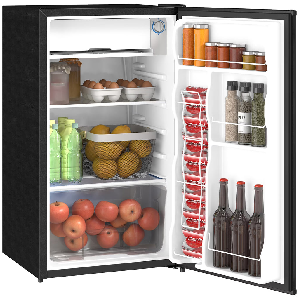 Homiyad 3.2 Cu.Ft Mini Fridge with Freezer, Single Door Compact Refrigerator with Adjustable Thermostat, Shelf and Reversible Door for Bedroom, Dorm, Home Office, Energy Efficient, Black