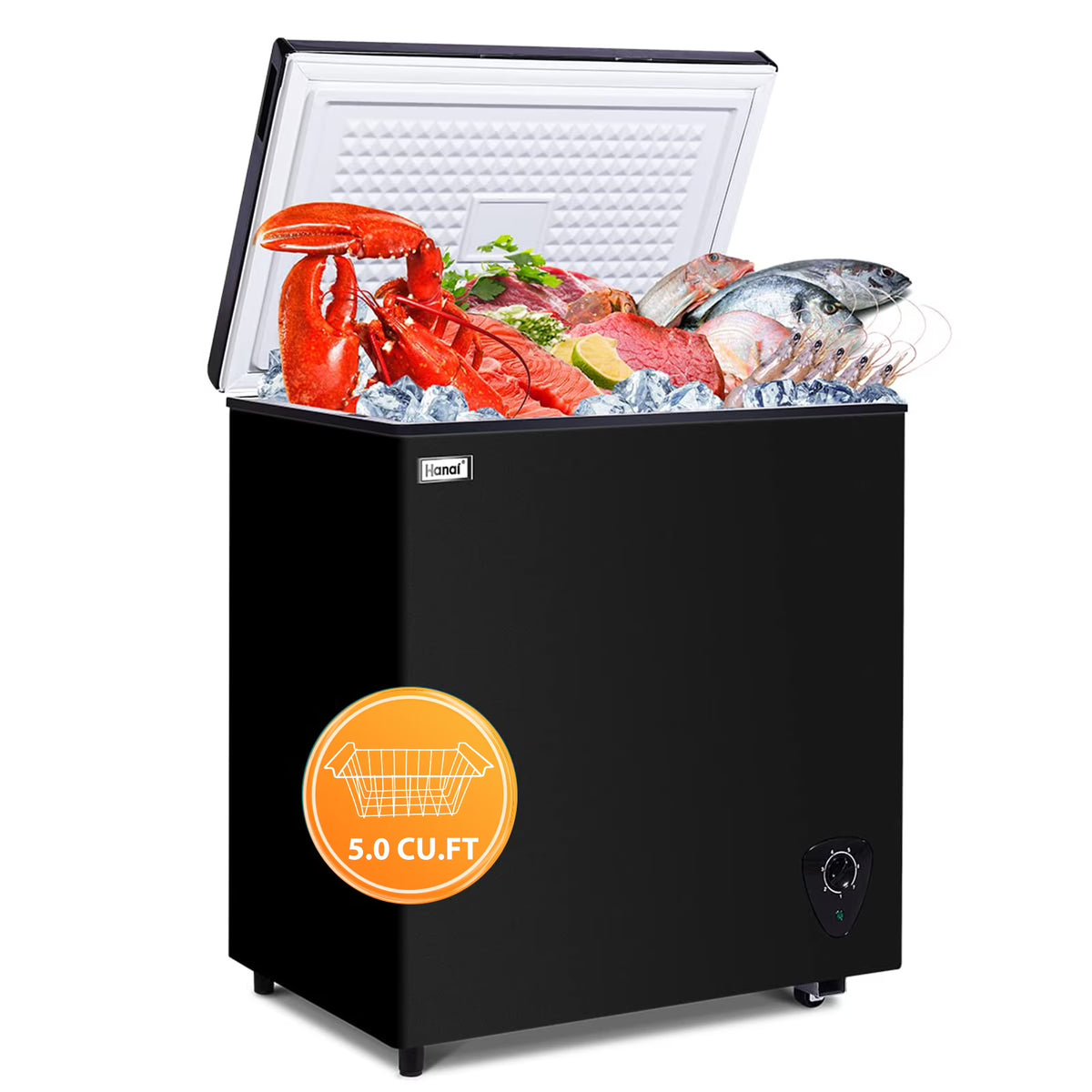 WANAI Chest Freezer 5.0 Cu Ft,Small Chest Freezer,Upright Single Door Refrigerator,Black