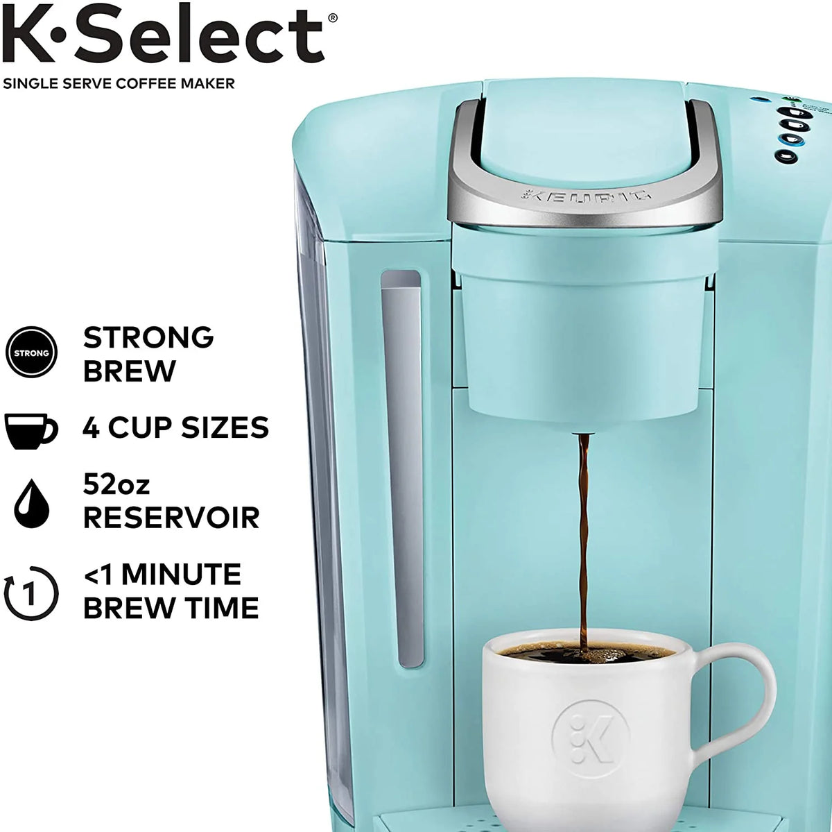 Keurig K-Select Coffee Maker, Single Serve K-Cup Pod Coffee Brewer, With Strength Control and Hot Water On Demand, Oasis