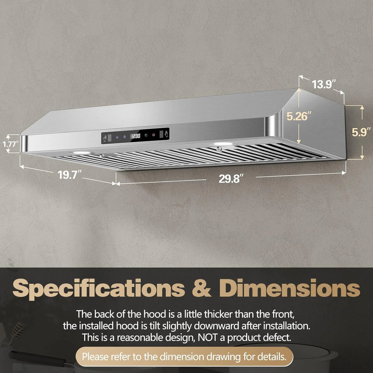 Under Cabinet Range Hood 30 inch,Stainless Steel Ducted/Ductless Range Hood with Touch/Gesture/Remote Control,700CFM & 3-Speed Kitchen Stove Vent Hood,Baffle Filters,3 Air Vents