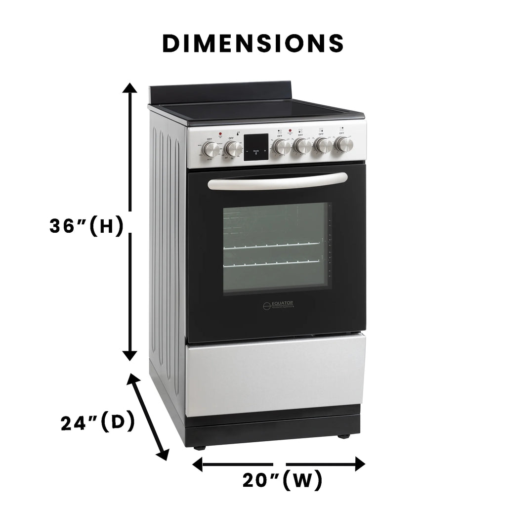 Equator 20" Electric Cooking Range 4 Ceramic Burner CONVECTION OVEN+AIR FRYER SS