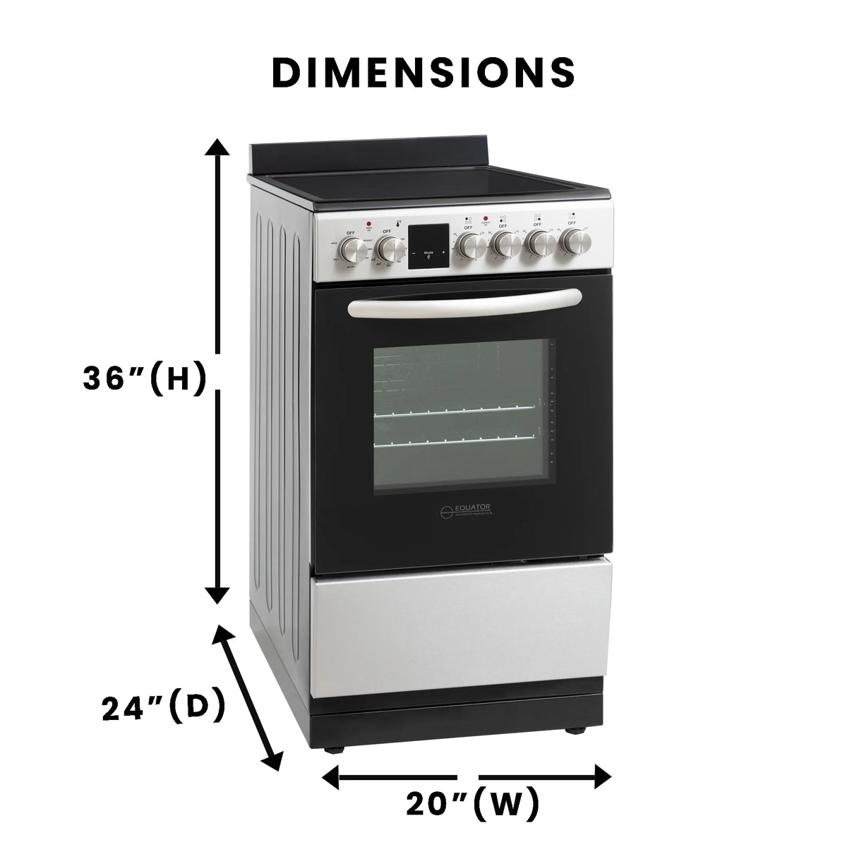 Equator 20" Electric Cooking Range 4 Ceramic Burner CONVECTION OVEN+AIR FRYER SS