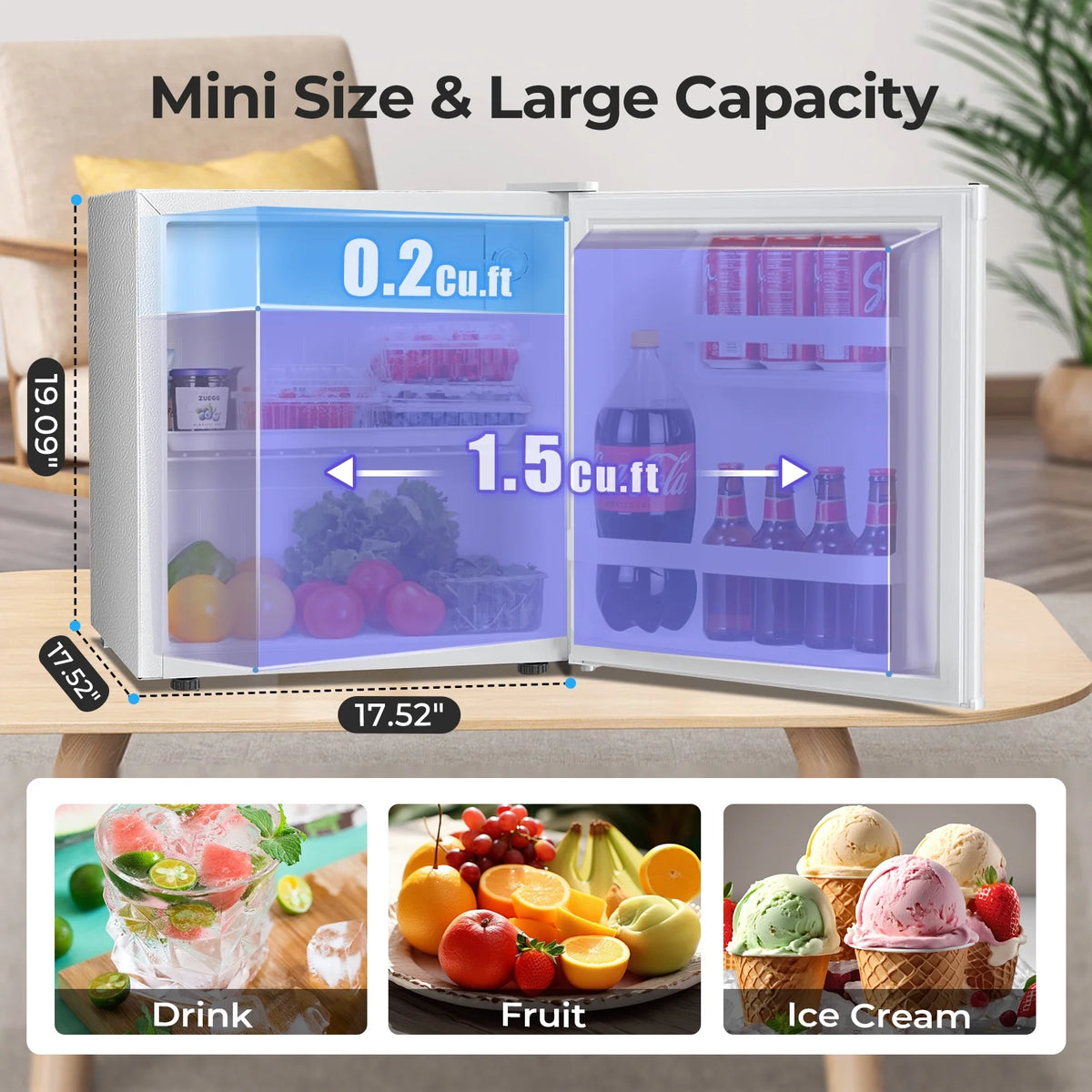 WAA 1.6 Cu.Ft Compact Refrigerator Mini Fridge Glass Door