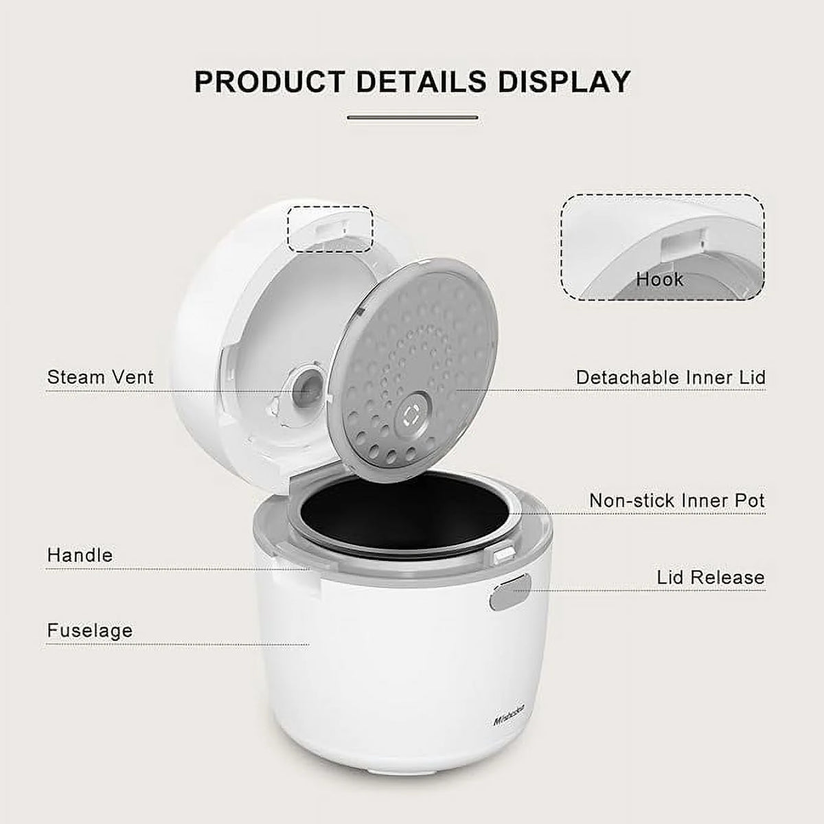 Mishcdea Small Rice Cooker 3 Cup Uncooked Mini Rice Cooker Ceramic Non-Stick Cooker Suitable for 1-2 People, Multi-Menu with Smart Touch Screen, Timer and Warmer for Quinoa, Oats and Grains