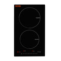 KFFKFF 12" Electric Cooktop, 1800W 2 Burners Ceramic Glass Stove Top Touch Control Built-in Magnetic Cooktop w/ 9 Heating Level Child Lock & Over-Temperature Protection