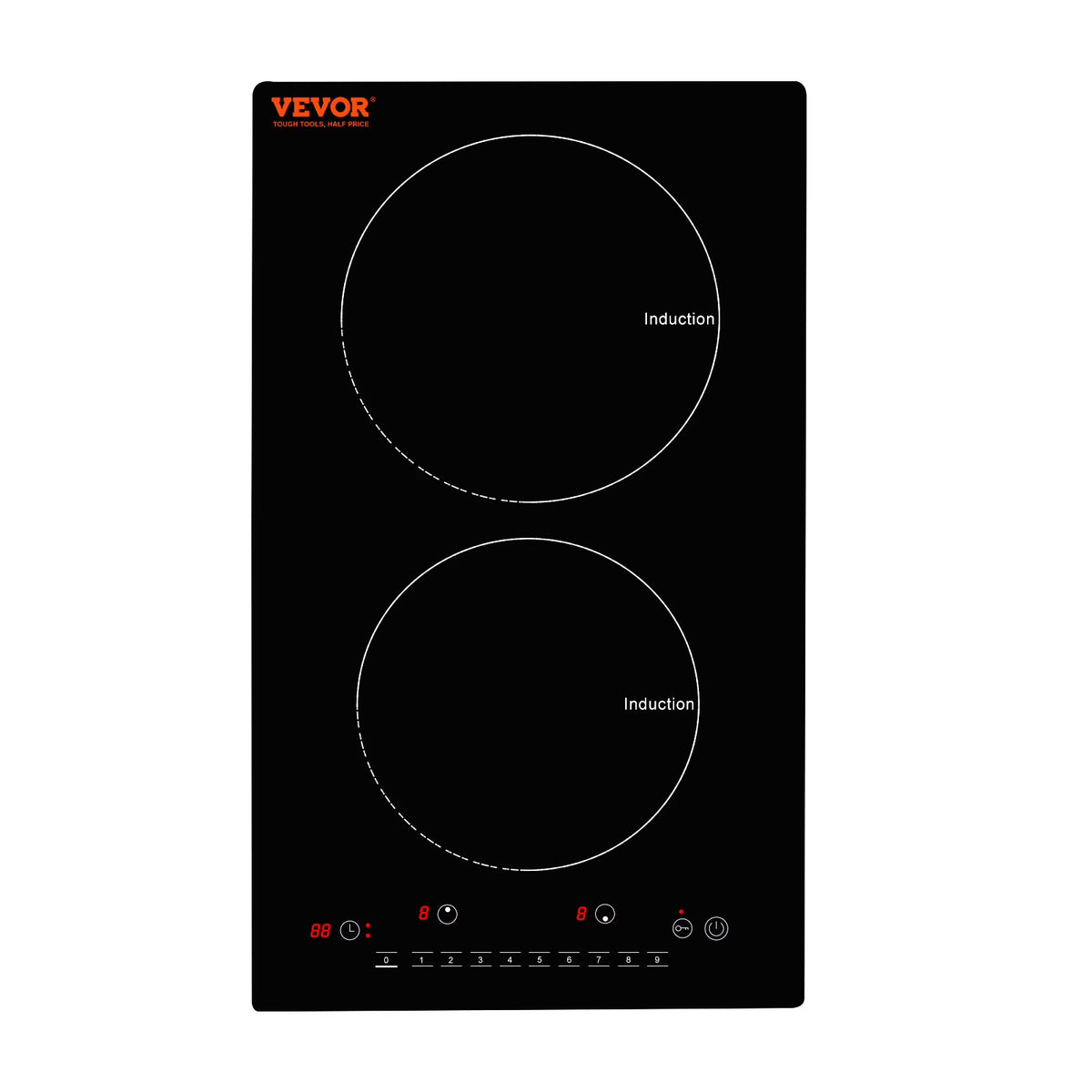 KFFKFF 12" Electric Cooktop, 1800W 2 Burners Ceramic Glass Stove Top Touch Control Built-in Magnetic Cooktop w/ 9 Heating Level Child Lock & Over-Temperature Protection