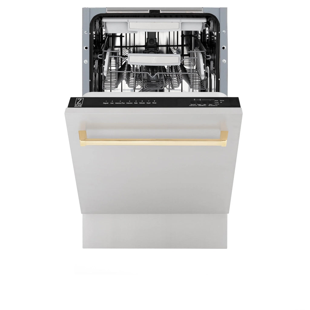 ZLINE Autograph Edition 18" Compact 3rd Rack Top Control Built-In Dishwasher in Stainless Steel with Matte Black Handle, 51dBa (DWVZ-304-18-MB)