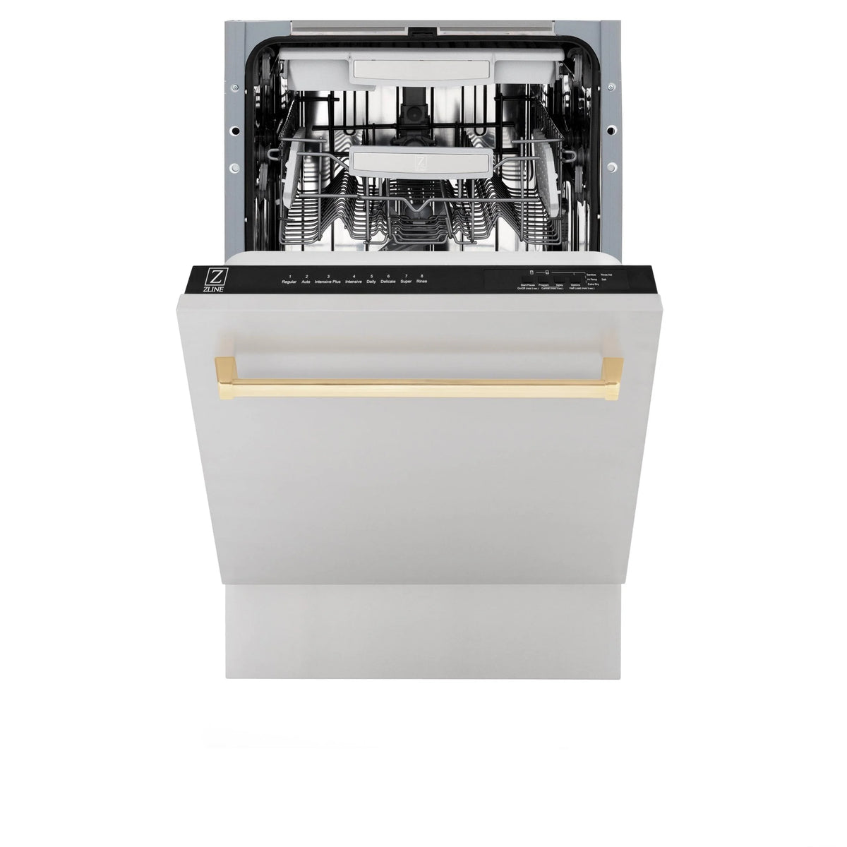 ZLINE Autograph Edition 18" Compact 3rd Rack Top Control Built-In Dishwasher in Stainless Steel with Matte Black Handle, 51dBa (DWVZ-304-18-MB)