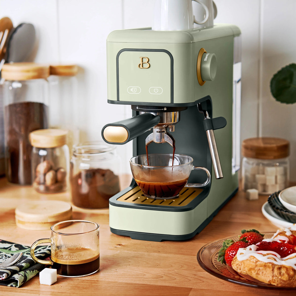 Beautiful Slim Espresso Machine with 20-Bar Pressure, Black Sesame by Drew Barrymore