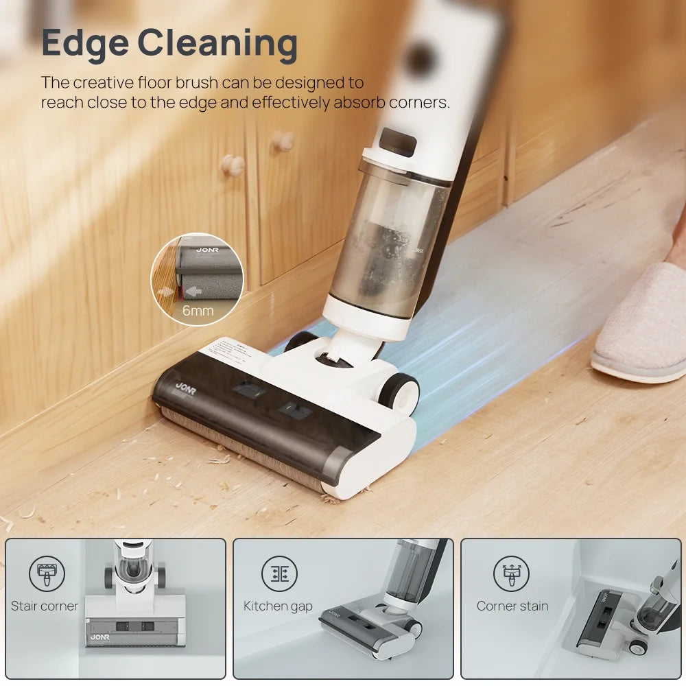 JONR ED12 Vacuum Mop all in one, Cordless Wet Dry Vacuum Cleaner and Mop Combo, Edge Cleaning, One-Step Cleaning, 850ml Water Tank, 30 Minutes Running Time for Hard Floors, Pet Hair